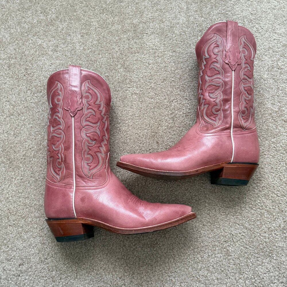 Tony Lama Pink Leather Western Heeled Boots
